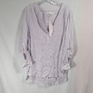Jane+Delancey White Gray Striped V-neck Tunic Top Size 1X NWT
